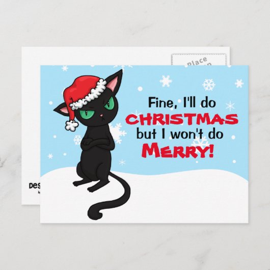 Grumpy Black Cat Wont is prettig kerstfeest Feestdagenkaart (Voorkant / Achterkant)
