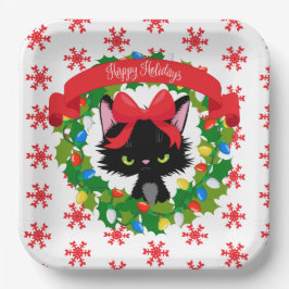 Grumpy Black Cat ze maakte me met kerst naar bed Papieren Bordje