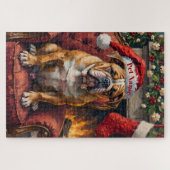 Grumpy Bulldog Christmas Hat on Velvet Chair Legpuzzel (Horizontaal)