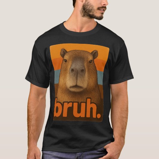 Grumpy Capybara “bruh” Meme – Funny Retro Animal T-shirt (Voorkant)