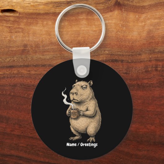 Grumpy Capybara Coffee Vintage Ink Sketch  Sleutelhanger (Voorkant)
