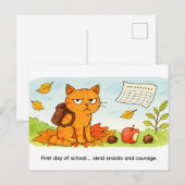 Grumpy Cartoon Cat Starting School in Autumn Briefkaart (Voorkant / Achterkant)