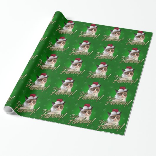 Grumpy Cat Bah Humbug Wrapping Paper Cadeaupapier (Uitgerold)