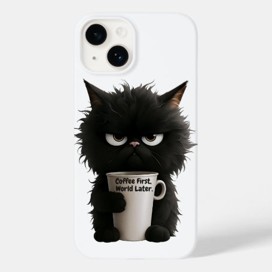 Grumpy Cat Coffee Mood T-Shirt Funny Black Fluffy  Case-Mate iPhone Case (Achterkant)