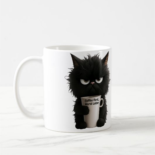 Grumpy Cat Coffee Mood T-Shirt Funny Black Fluffy Koffiemok (Links)