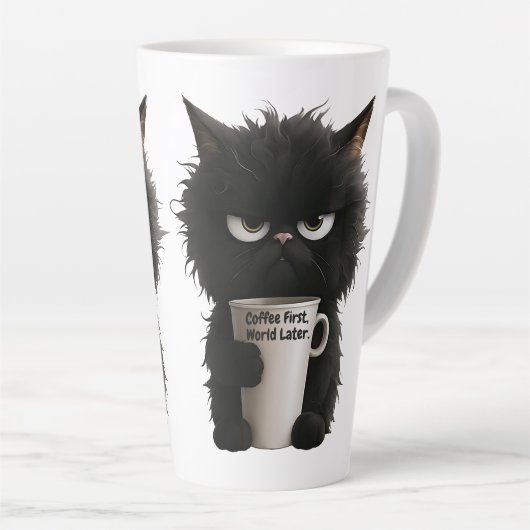 Grumpy Cat Coffee Mood T-Shirt Funny Black Fluffy Latte Mok (Rechterhoek)