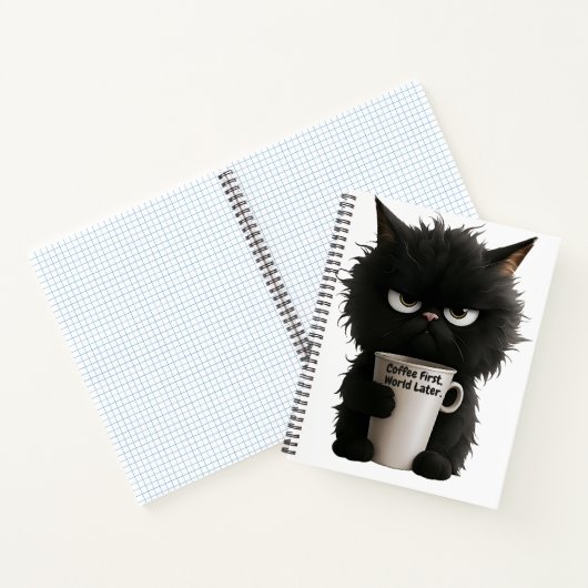 Grumpy Cat Coffee Mood T-Shirt Funny Black Fluffy Notitieboek (Binnen)