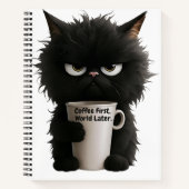 Grumpy Cat Coffee Mood T-Shirt Funny Black Fluffy Notitieboek (Voorkant)