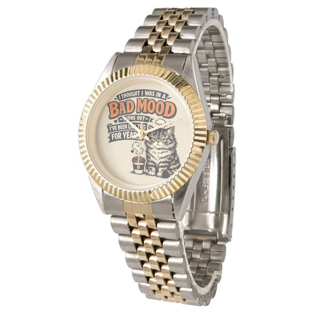 Grumpy Cat Coffee Stemming – Retro Grappige Citaat Horloge (Gekanteld)
