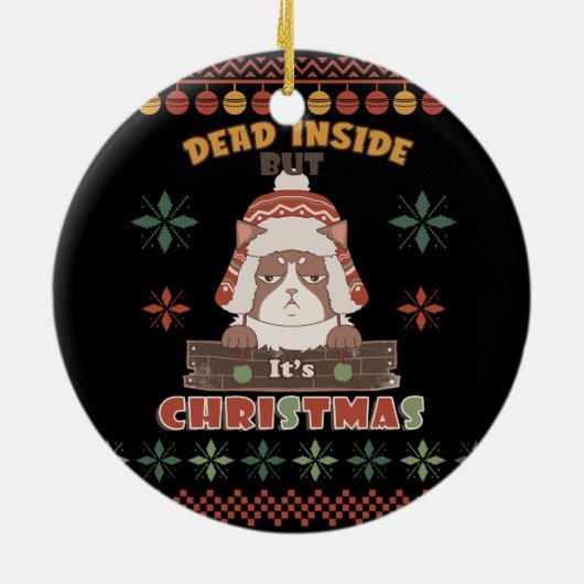 Grumpy Cat Dead Inside | Oogkerst Keramisch Ornament (Achterkant)