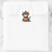 Grumpy Cat En Jack O Lantern Vriend Halloween 🎃 Vierkante Sticker (Tas)