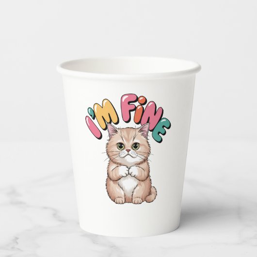 Grumpy Cat "I'm Fine" Funny Cartoon Shirt Papieren Bekers (Achterkant)