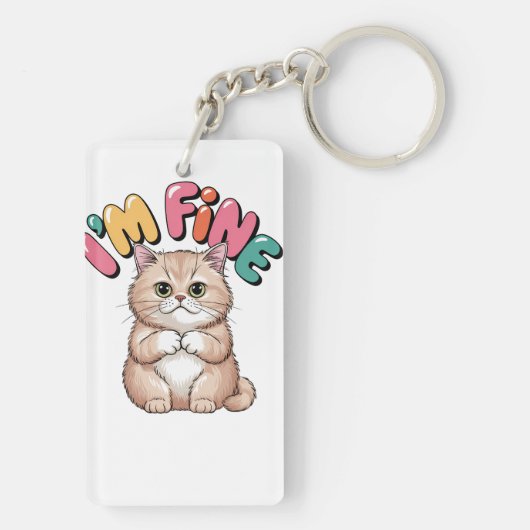 Grumpy Cat "I'm Fine" Funny Cartoon Shirt Sleutelhanger (achterkant)