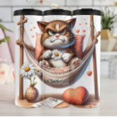 Grumpy Cat in een hangmat met bloemen Thermosbeker