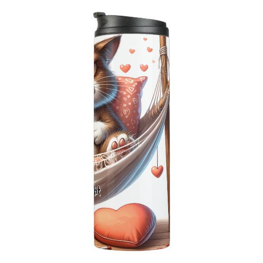 Grumpy Cat in een hangmat met bloemen Thermosbeker (Geroteerd rechts)