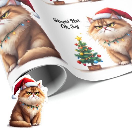 Grumpy Cat It's Christmas Again Aangepaste tekst Cadeaupapier
