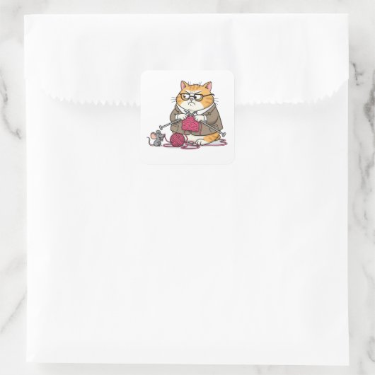 Grumpy Cat Knitting Funny Cartoon Sticker (Tas)