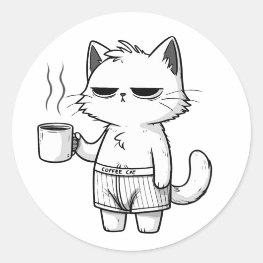 Grumpy Cat koffiekop patroon Ronde Sticker (Voorkant)