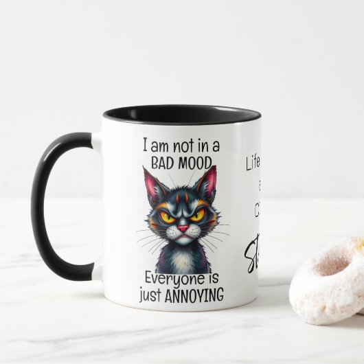 Grumpy Cat Life Begint Na Koffie Grappig Quote Mok (Met donut)