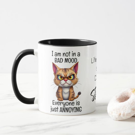 Grumpy Cat Life Begint Na Koffie Grappig Quote Mok (Met donut)