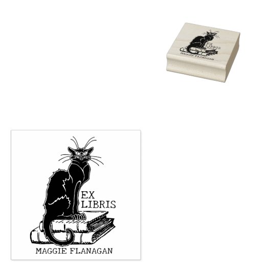 Grumpy Cat met boeken, Custom Ex Libris Library Rubberstempel (Gestempeld)