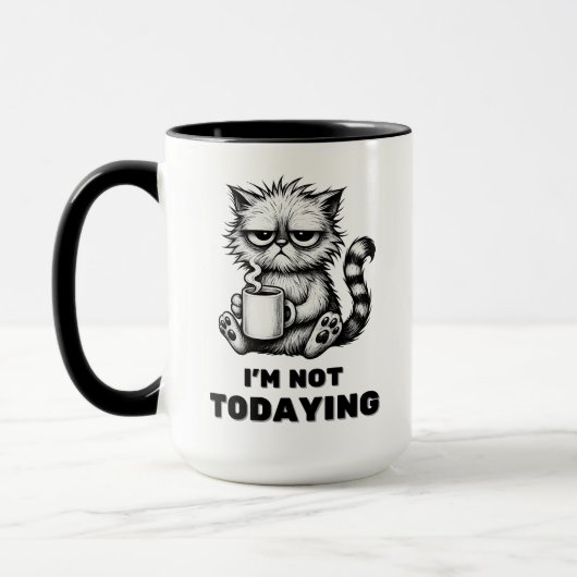 Grumpy Cat met Coffee Funny Lazy Cartoon Style Mok (Links)