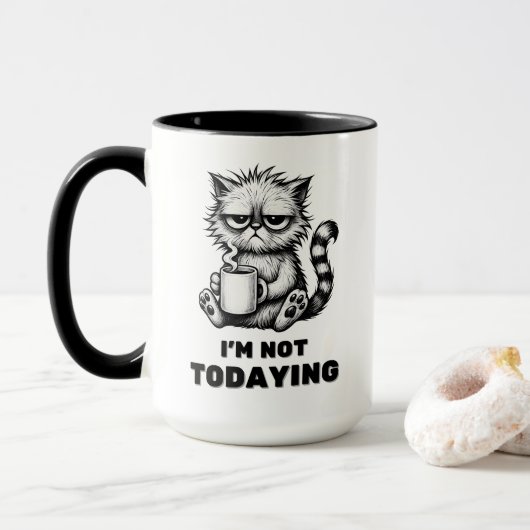 Grumpy Cat met Coffee Funny Lazy Cartoon Style Mok (Met donut)