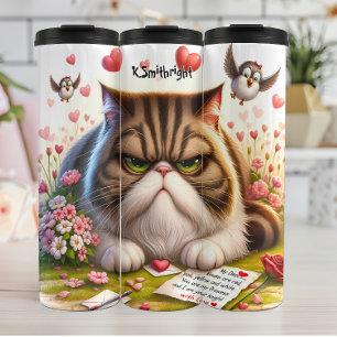 Grumpy Cat met een letter Thermosbeker