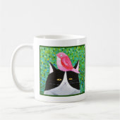 Grumpy Cat met rode kleine vogel Funny Cat Lover Koffiemok (Links)