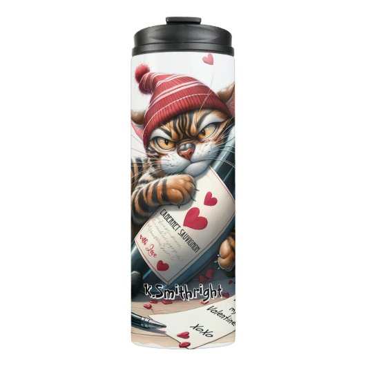 Grumpy Cat met wijnfles Thermosbeker (Voorkant)