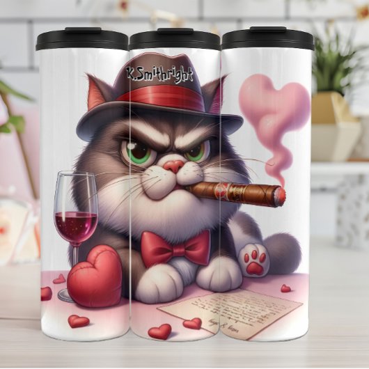 Grumpy Cat Mobster met sigaar Thermosbeker