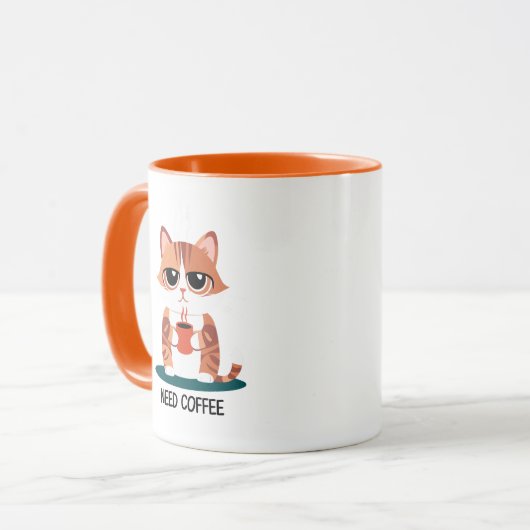 Grumpy Cat "NEED COFFEE" Mug | Cute Tabby Kitten  Mok (Voorkant links)