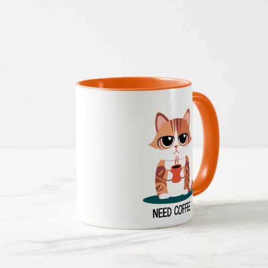 Grumpy Cat "NEED COFFEE" Mug | Cute Tabby Kitten  Mok (Voorkant rechts)
