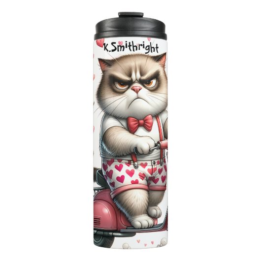 Grumpy Cat op een brommer Thermosbeker (Voorkant)