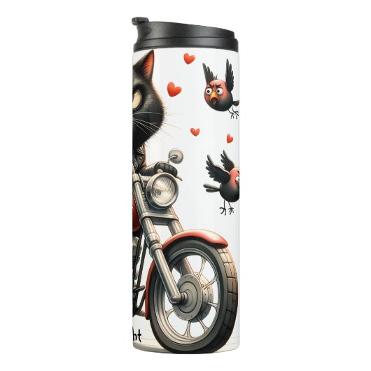 Grumpy Cat op een motorfiets Thermosbeker (Geroteerd rechts)