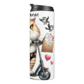 Grumpy Cat op een scooter Thermosbeker (Geroteerd rechts)