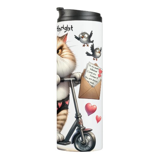 Grumpy Cat op een scooter Thermosbeker (Geroteerd rechts)