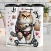 Grumpy Cat op een scooter Thermosbeker