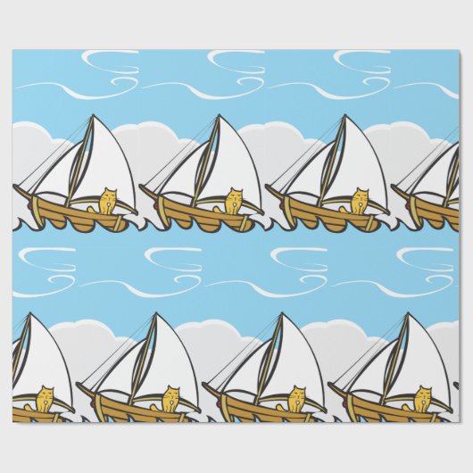 Grumpy Cat op een zeilboot Funny Nautical Cartoon Cadeaupapier (Vlak)