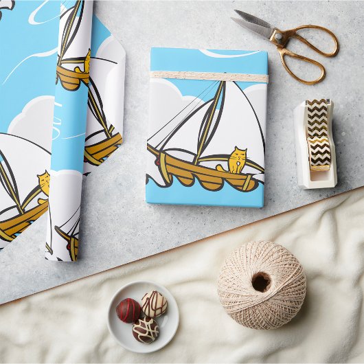 Grumpy Cat op een zeilboot Funny Nautical Cartoon Cadeaupapier