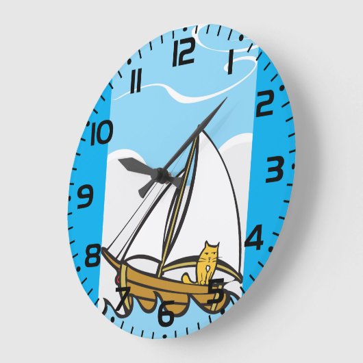 Grumpy Cat op een zeilboot Funny Nautical Cartoon Grote Klok (Hoek)