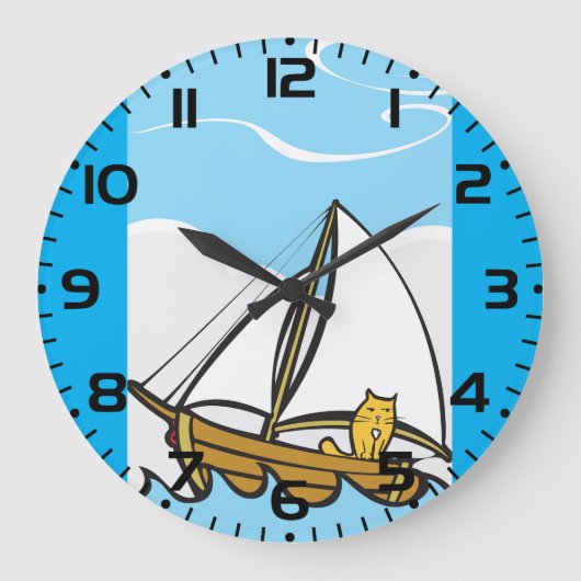 Grumpy Cat op een zeilboot Funny Nautical Cartoon Grote Klok (Voorkant)