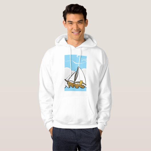 Grumpy Cat op een zeilboot Funny Nautical Cartoon Hoodie (Voorkant volledig)