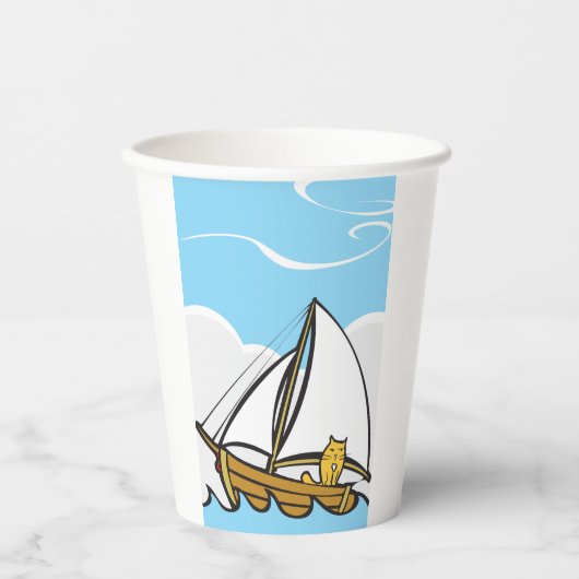 Grumpy Cat op een zeilboot Funny Nautical Cartoon Papieren Bekers (Voorkant)