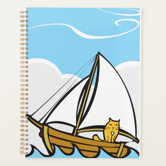 Grumpy Cat op een zeilboot Funny Nautical Cartoon Planner (Voorkant)