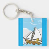 Grumpy Cat op een zeilboot Funny Nautical Cartoon Sleutelhanger (Voorkant)