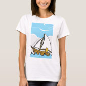 Grumpy Cat op een zeilboot Funny Nautical Cartoon T-shirt (Voorkant)