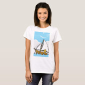 Grumpy Cat op een zeilboot Funny Nautical Cartoon T-shirt (Voorkant volledig)