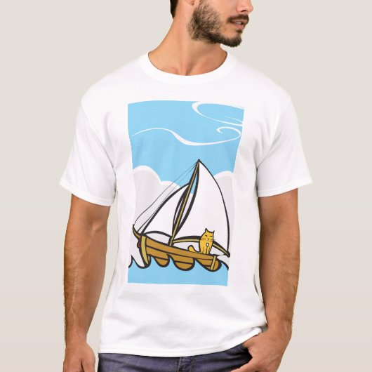 Grumpy Cat op een zeilboot Funny Nautical Cartoon T-shirt (Voorkant)