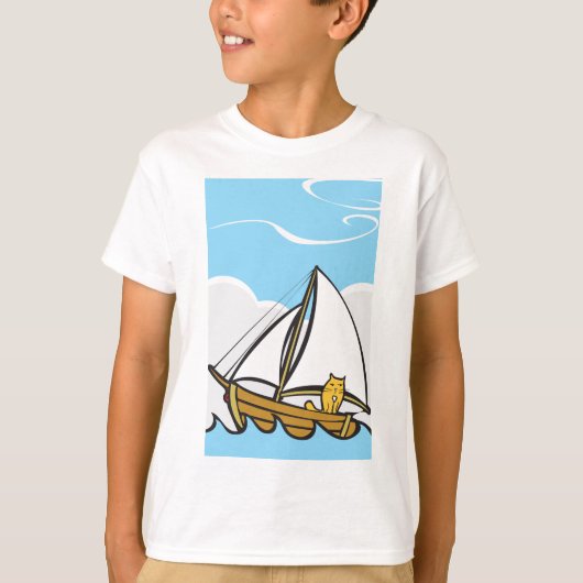 Grumpy Cat op een zeilboot Funny Nautical Cartoon T-shirt (Voorkant)